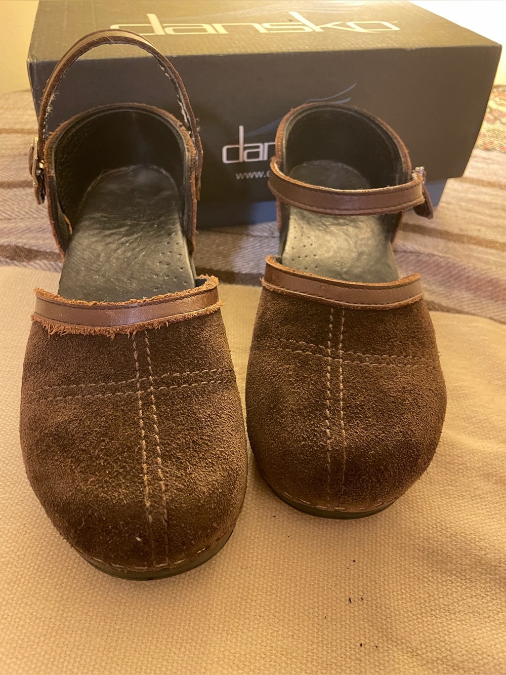 Dansko Brown Suede Slip-On Clogs with Ankle Strap